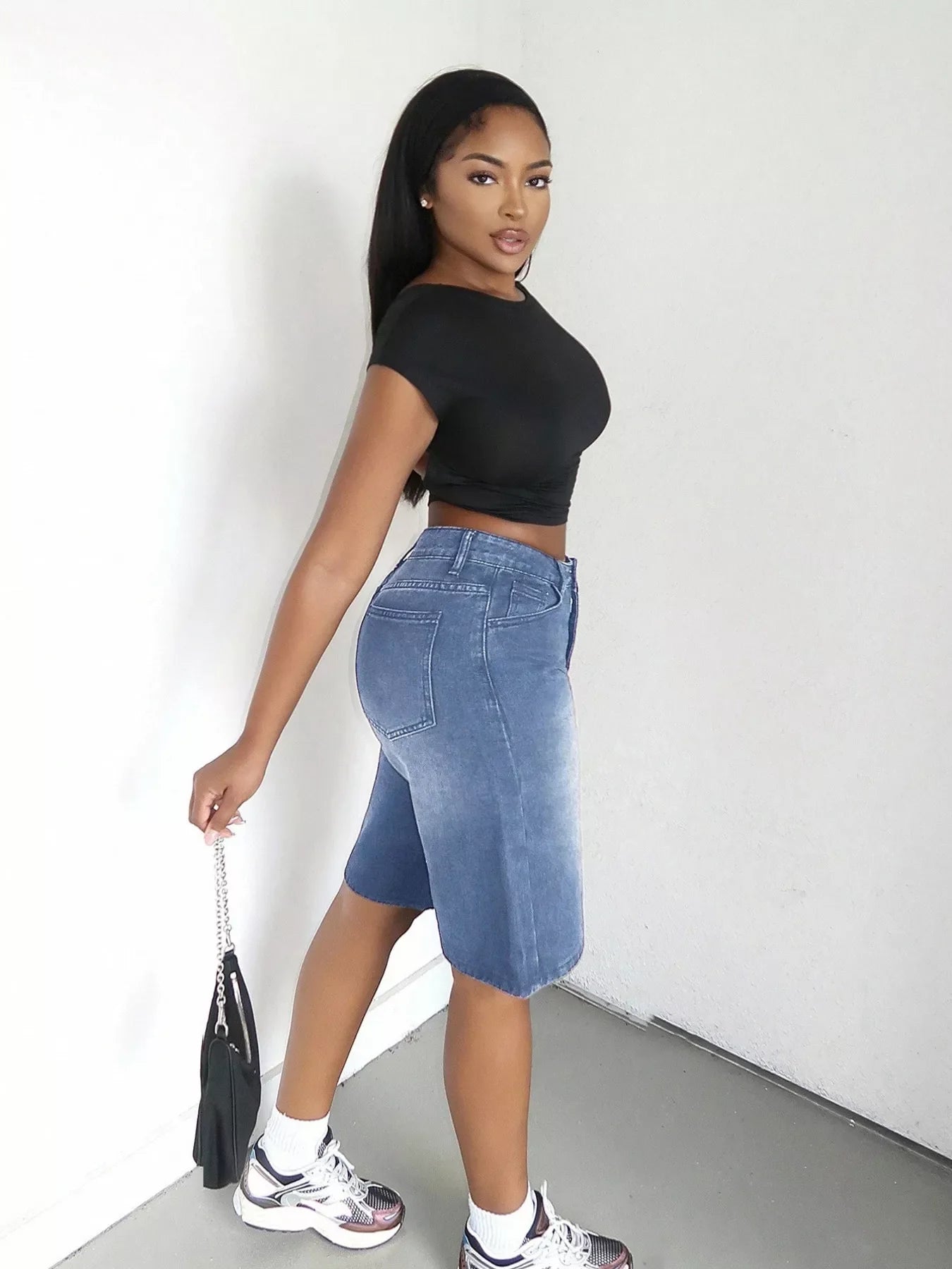 High Waisted Wide Leg Denim Shorts