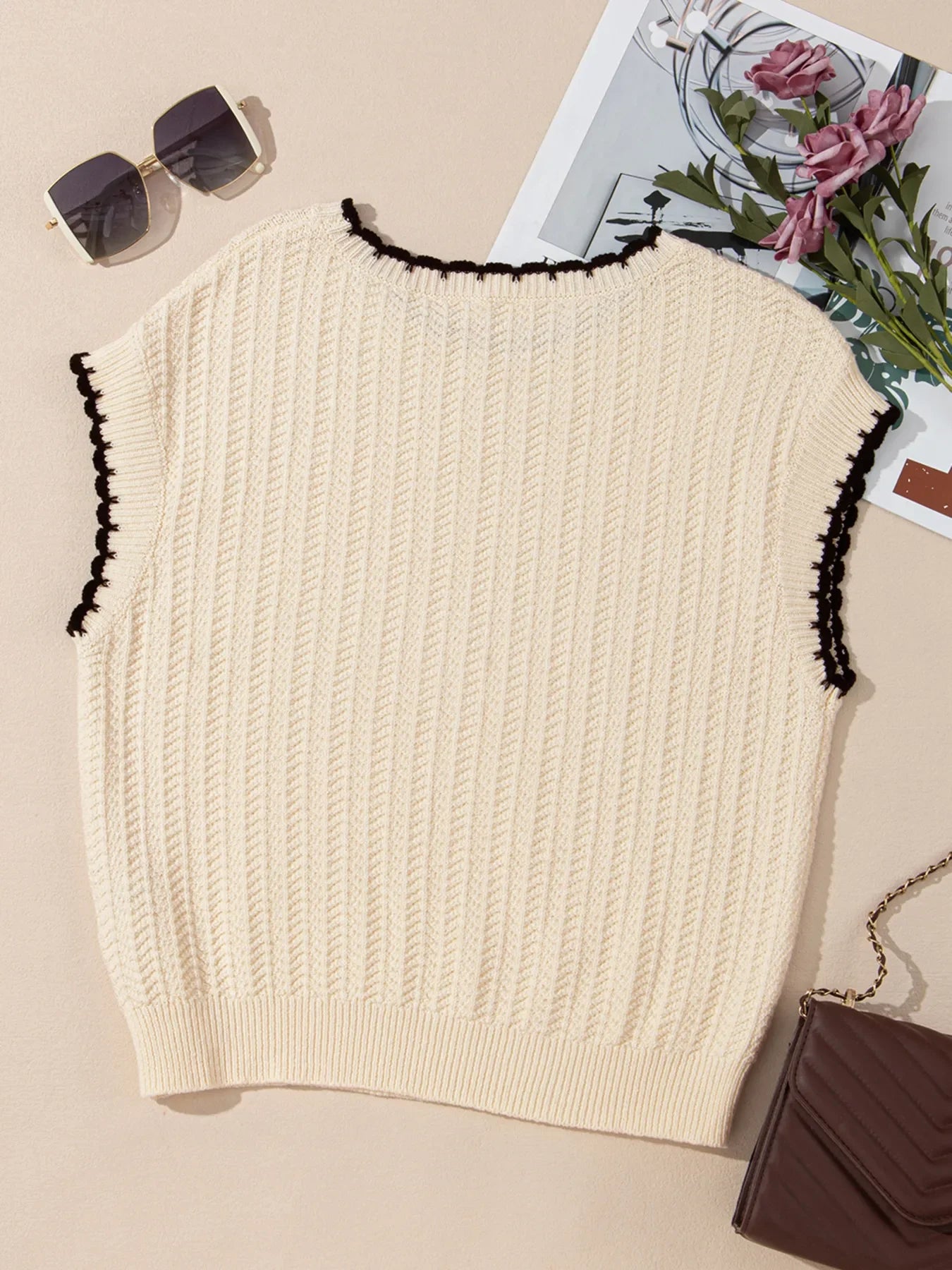 Contrast Trim Boxy Fit Sweater Vest