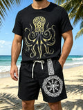 Men's Full Size Round Neck Tee and Shorts Set Plus Size