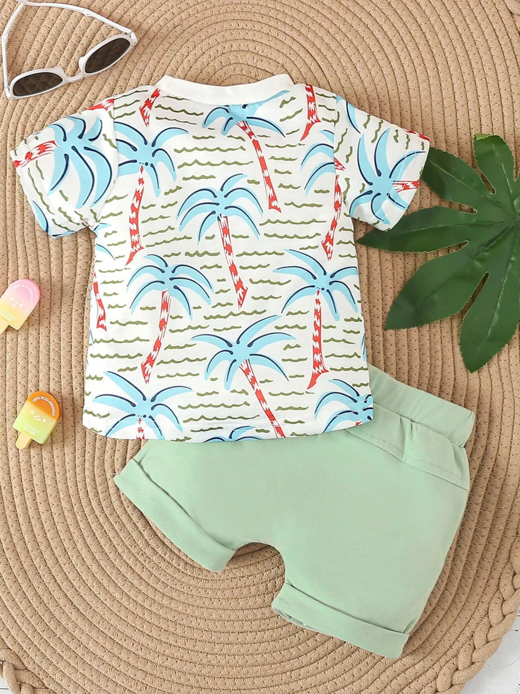 Children's Palm Tree Print T-Shirt and Shorts Set