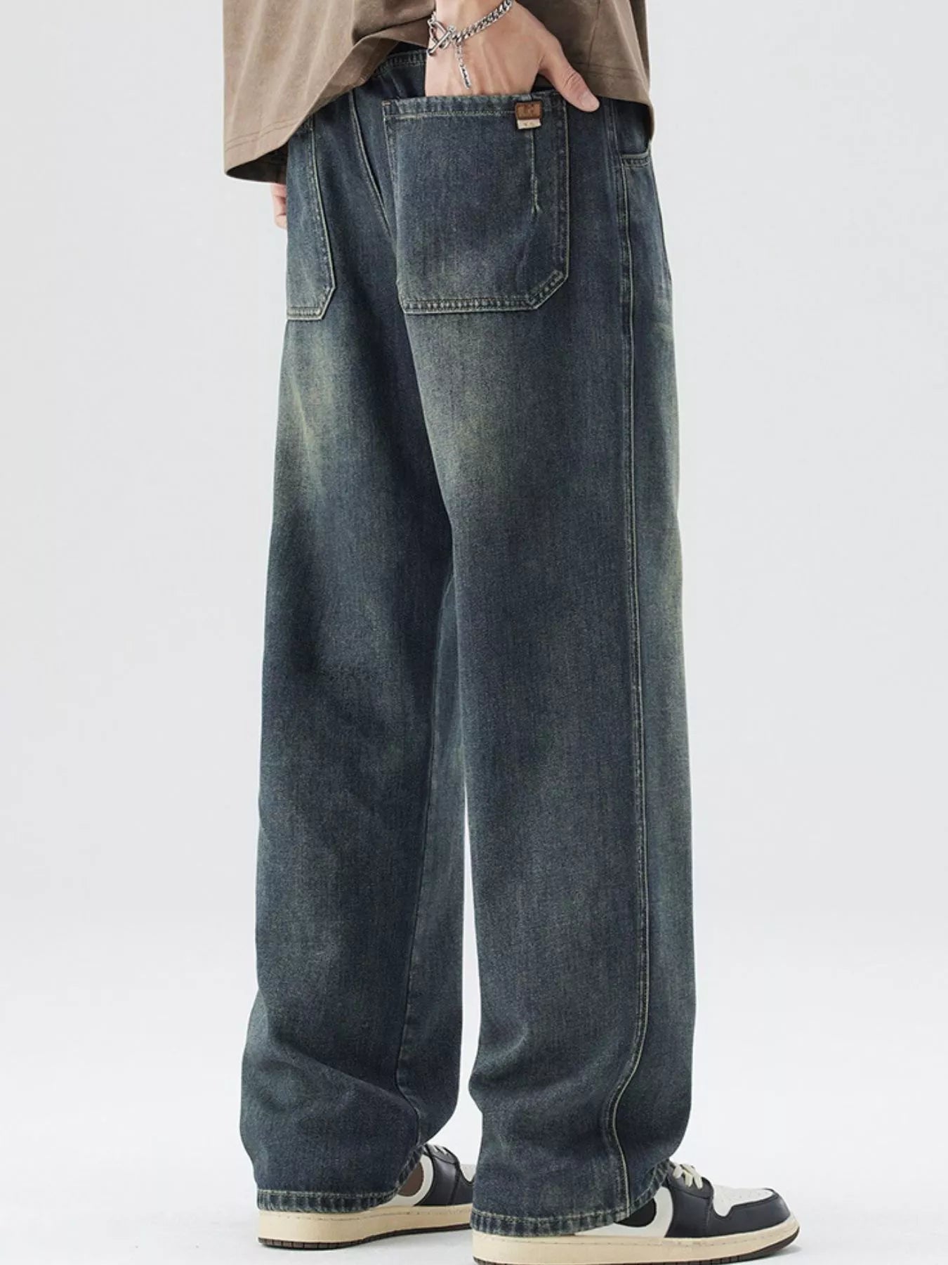 Men's Washed Wide Leg Relaxed Fit Jeans