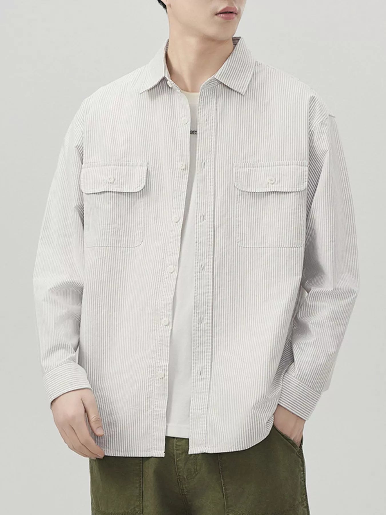 Men's Plus Size Striped Button Up Long Sleeve Shirt