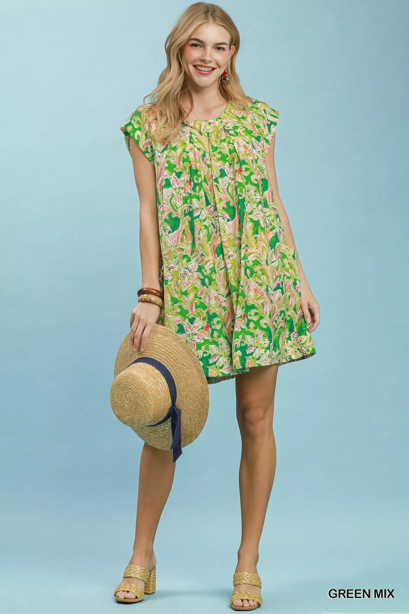 Umgee Tropical Floral Flutter Sleeve Swing Dress