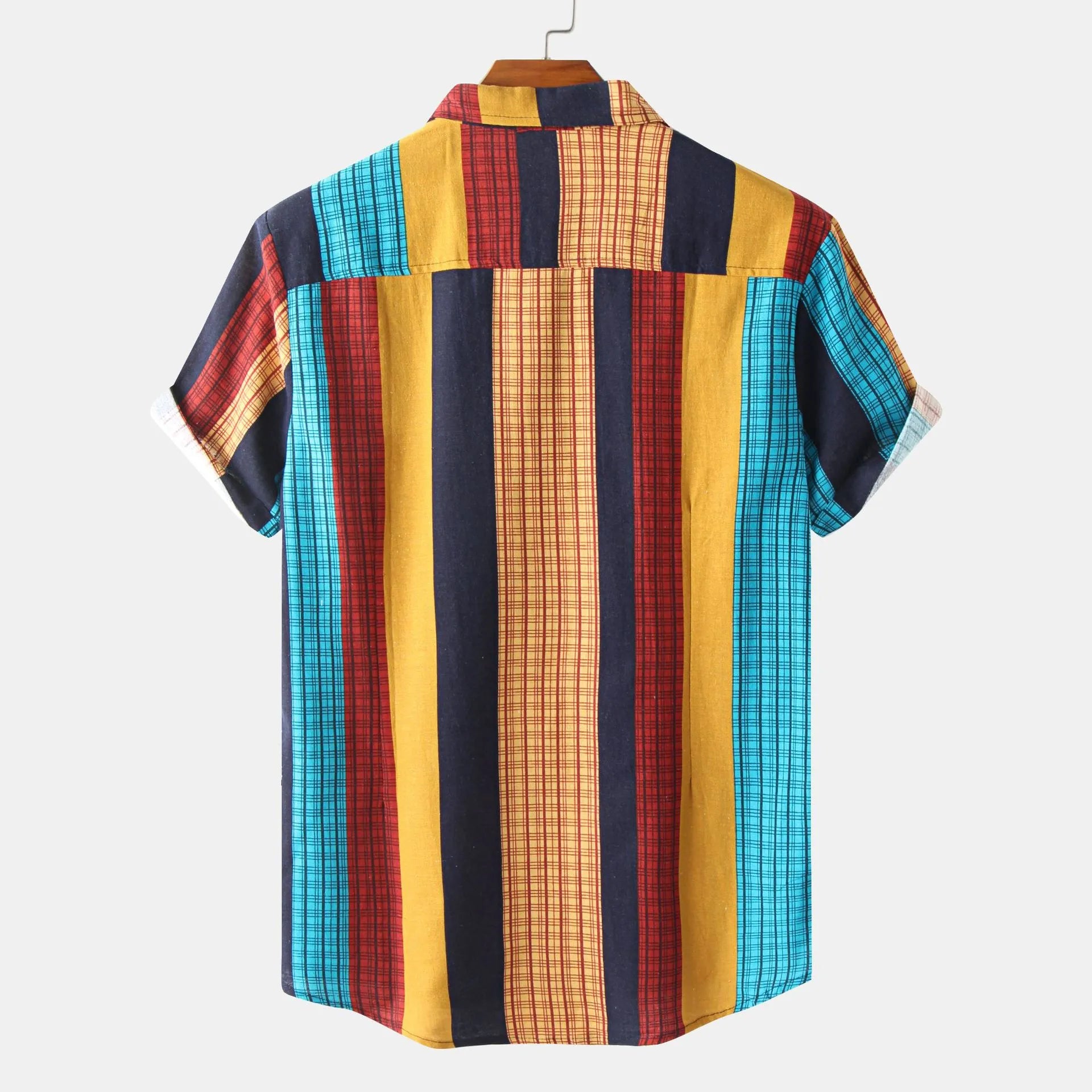 Men's Plus Size Multicolor Striped Short Sleeve Button Down Casual Shirt