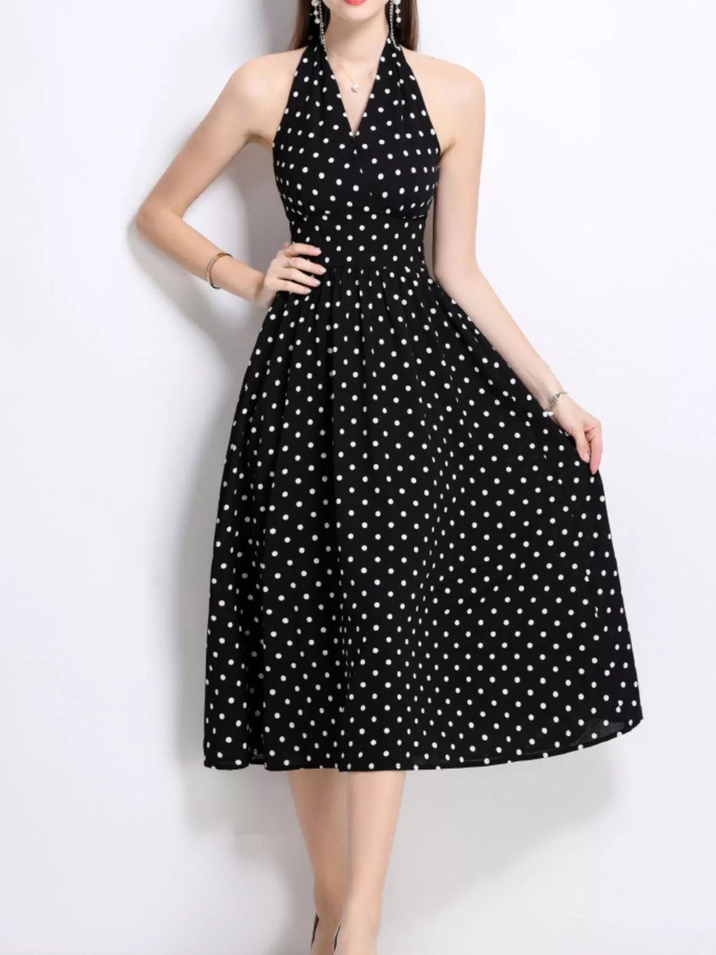 Polka Dot Halter Neck Midi Dress