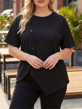 Plus Size Asymmetrical Button Decor Short Sleeve T-Shirt