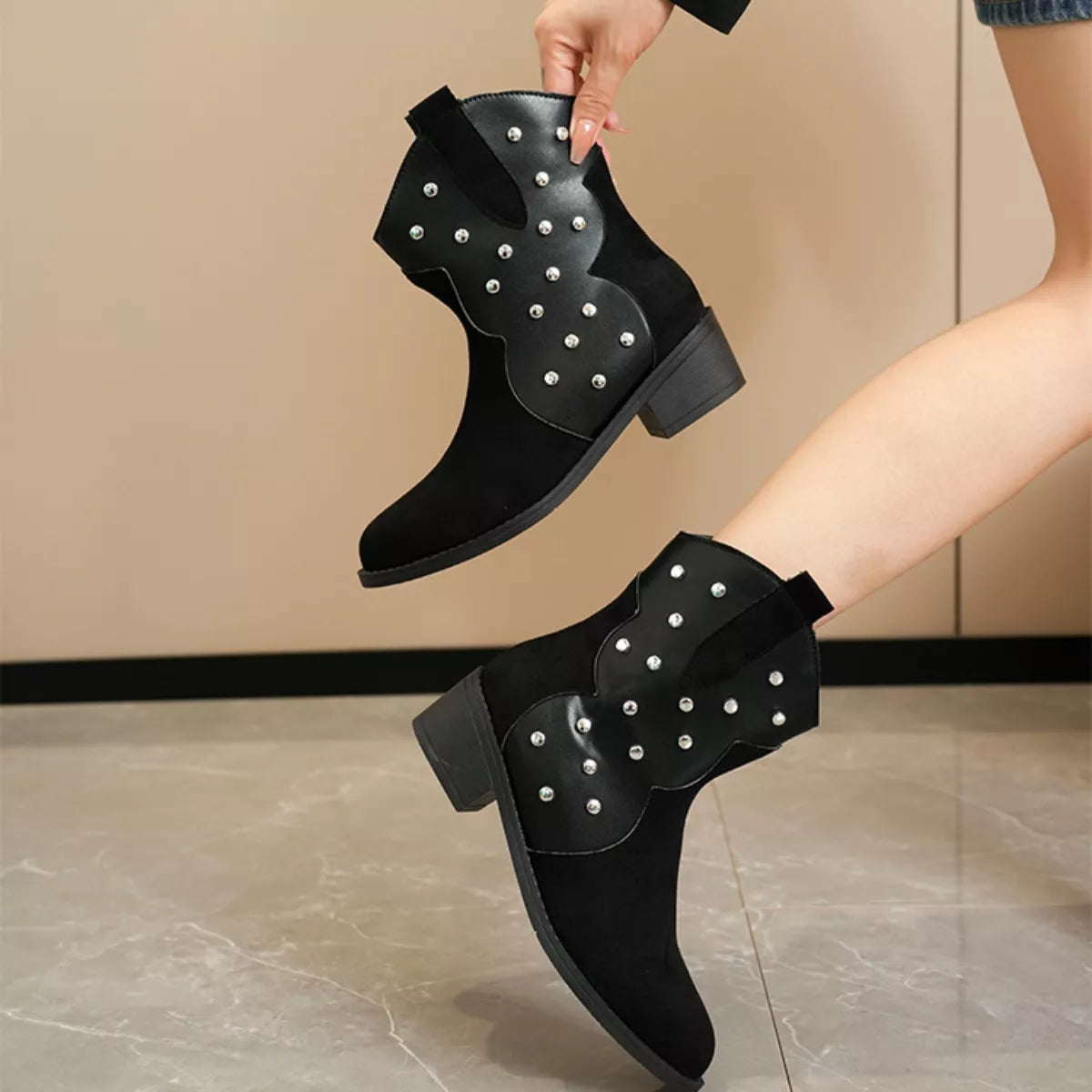 Studded Western Ankle Boots