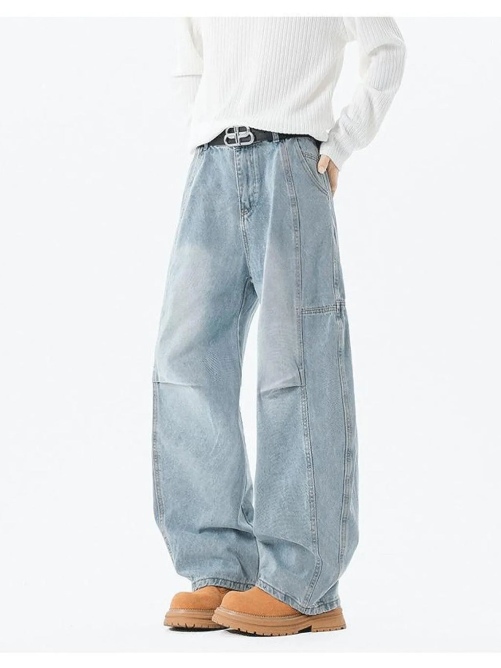 Men's Full Size Wash Wide Leg Jeans Plus Size