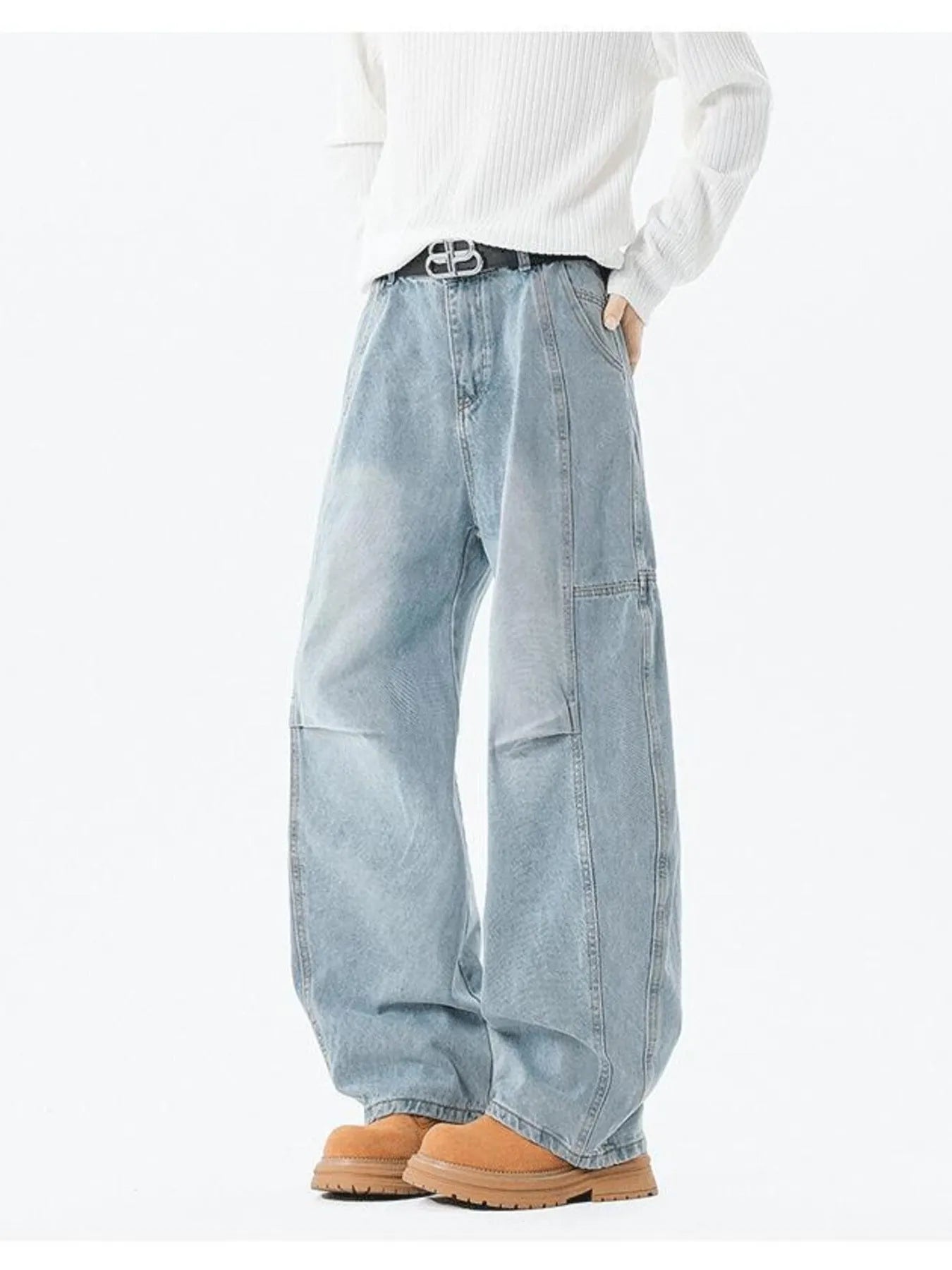 Men's Full Size Wash Wide Leg Jeans Plus Size