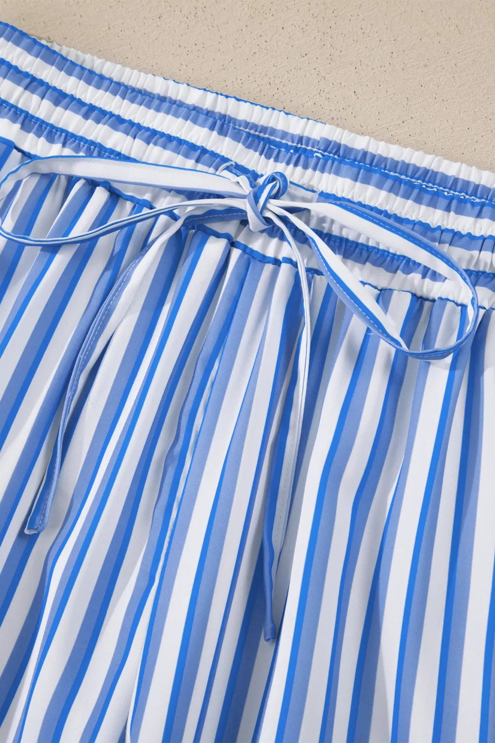 Stripe Drawstring Elastic Waist Patch Pocket Wide Leg Ankle-length Pants