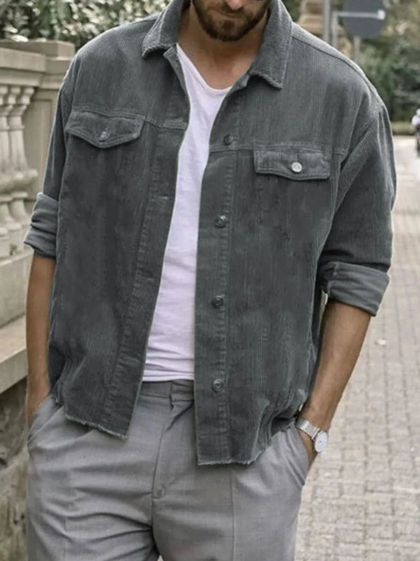 Men's Plus Size Button Up Corduroy Shacket