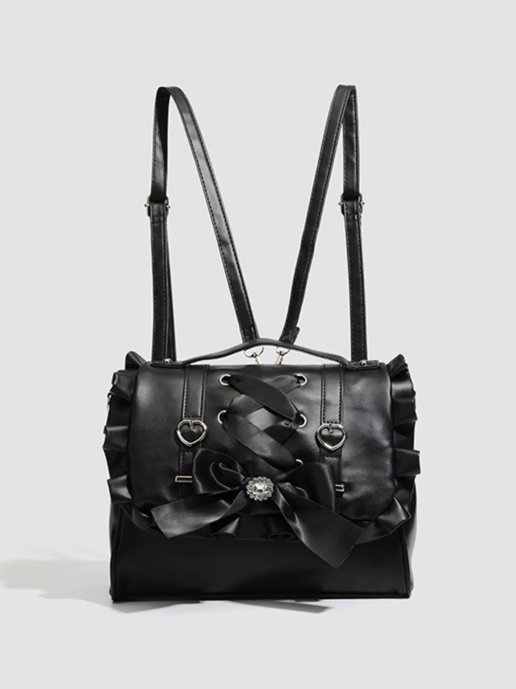 Ruffled Lace Up Bow Backpack Bag
