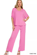 Zenana V-neck Oversized Top & Pants Set