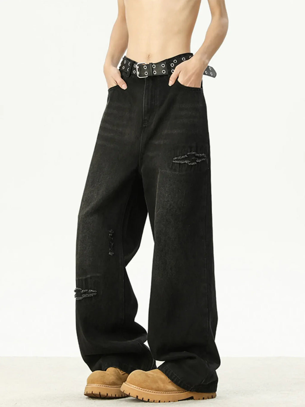Men's Full Size Distressed Wash Loose Fit Jeans Plus Size