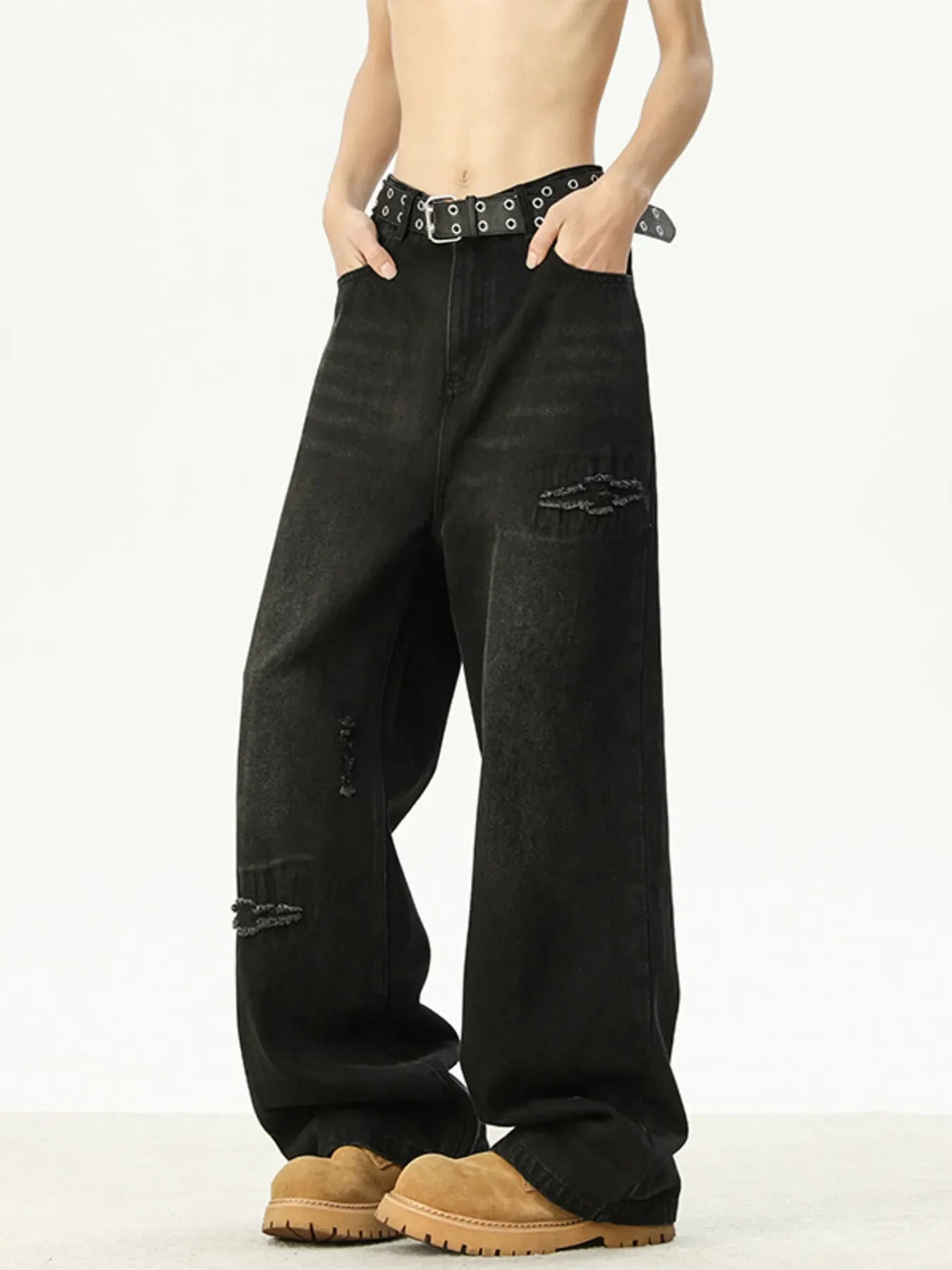 Men's Full Size Distressed Wash Loose Fit Jeans Plus Size