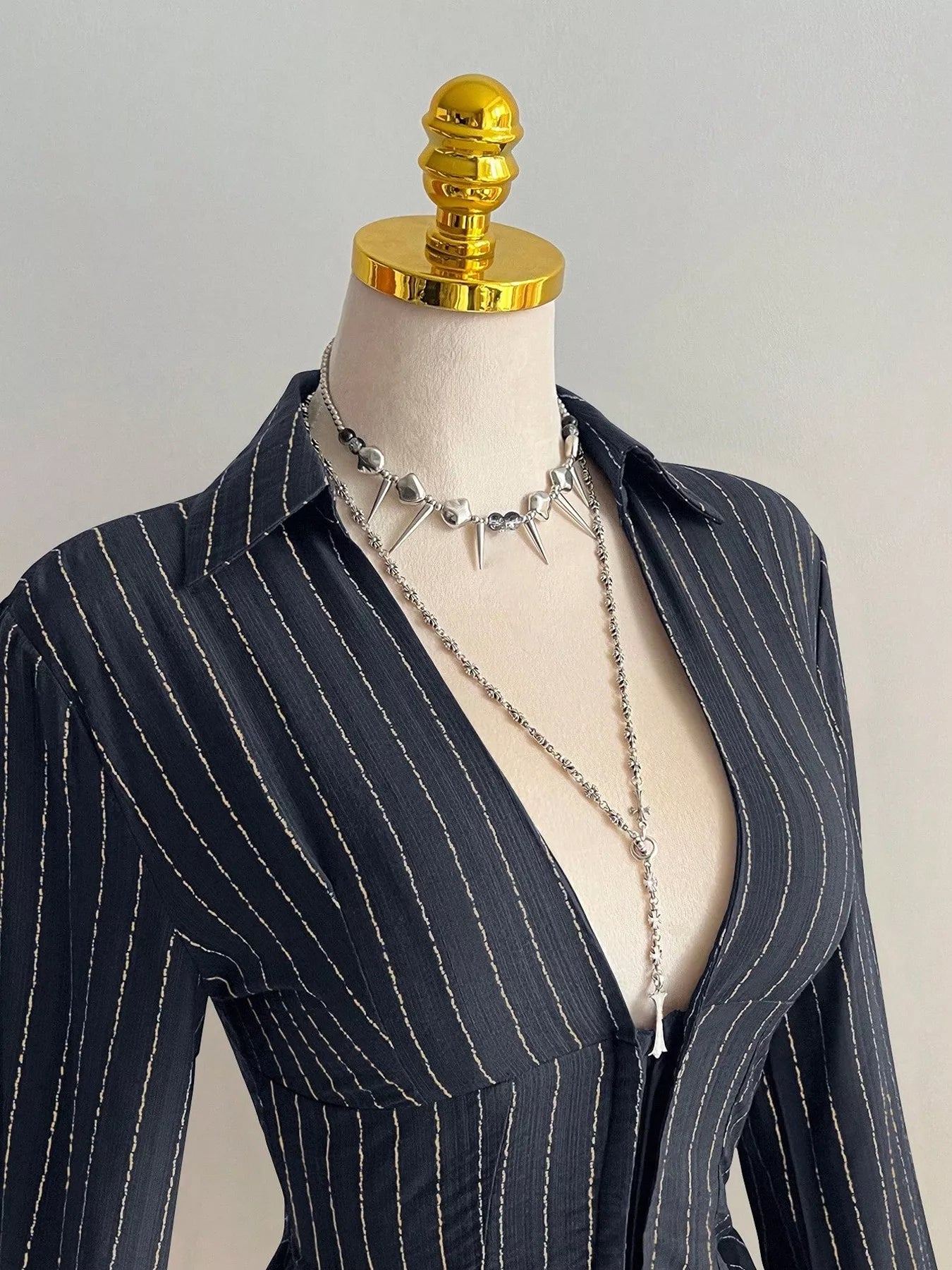 Striped Long Sleeve Fitted Blouse