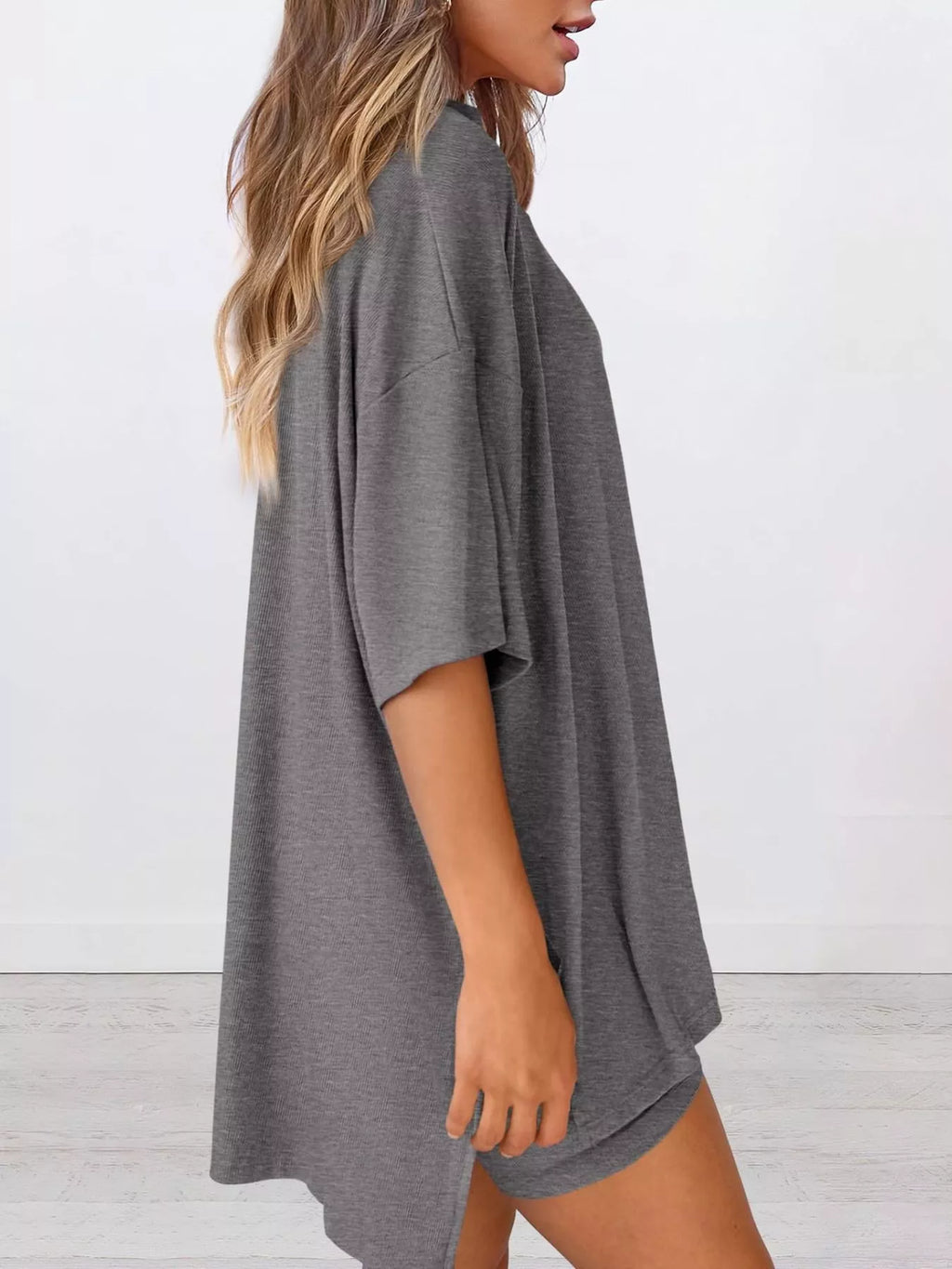 Full Size Relaxed Fit Round Neck Top and Shorts Two-Piece Set Plus Size