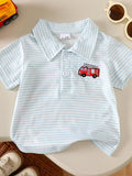Children's Striped Firetruck Embroidered T-Shirt