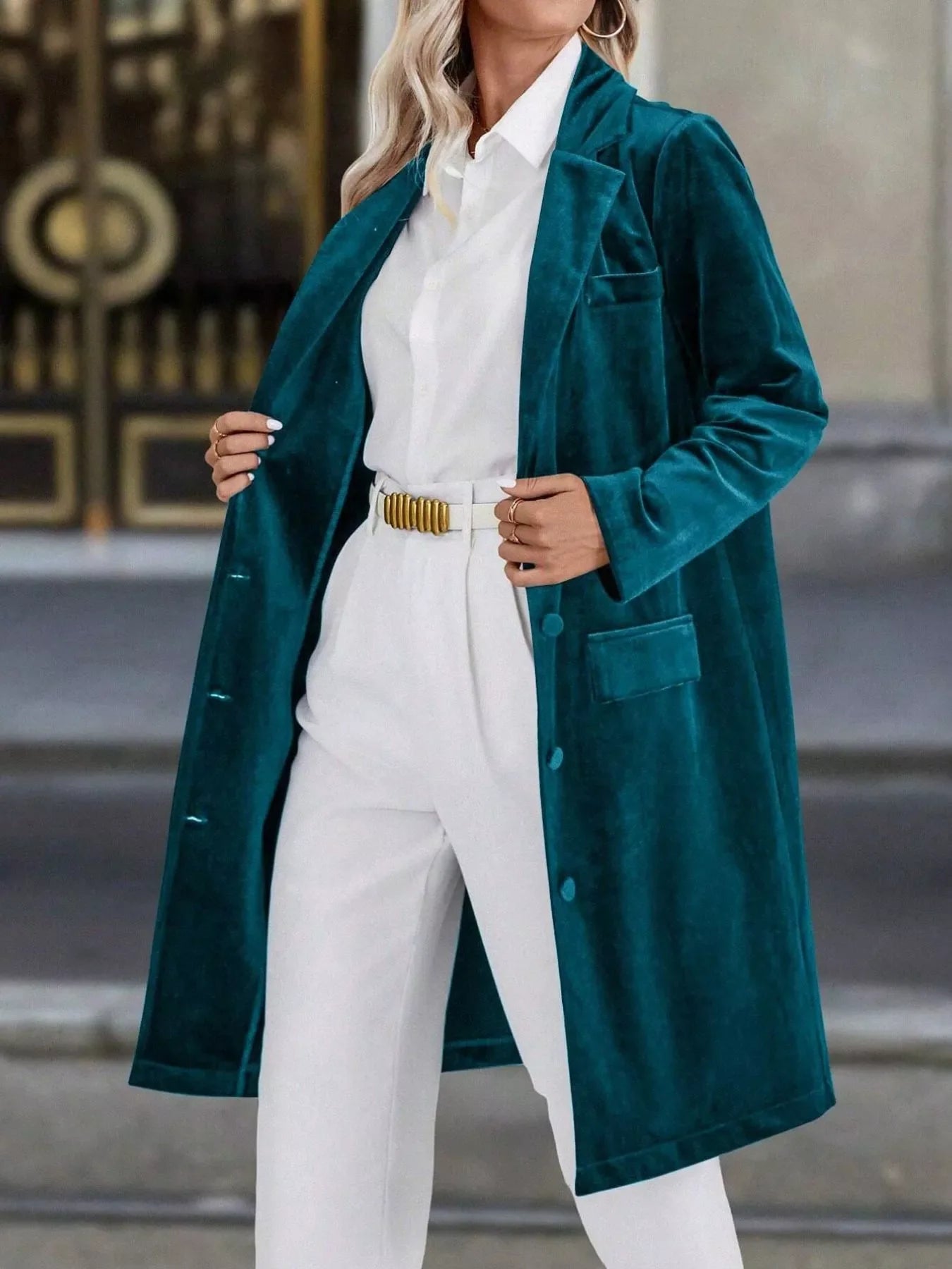 Lapel Collar Long Sleeve Longline Coat