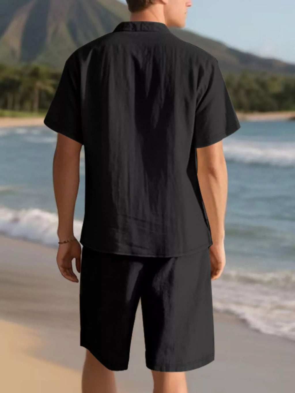 Men's Full Size Casual Button Up Shirt and Shorts Set Plus Size