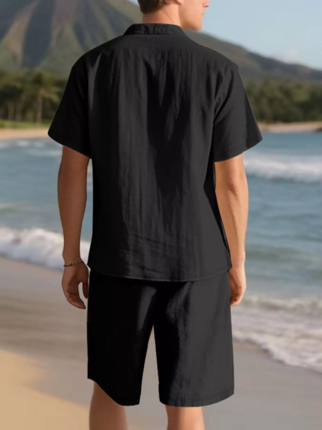 Men's Full Size Casual Button Up Shirt and Shorts Set Plus Size