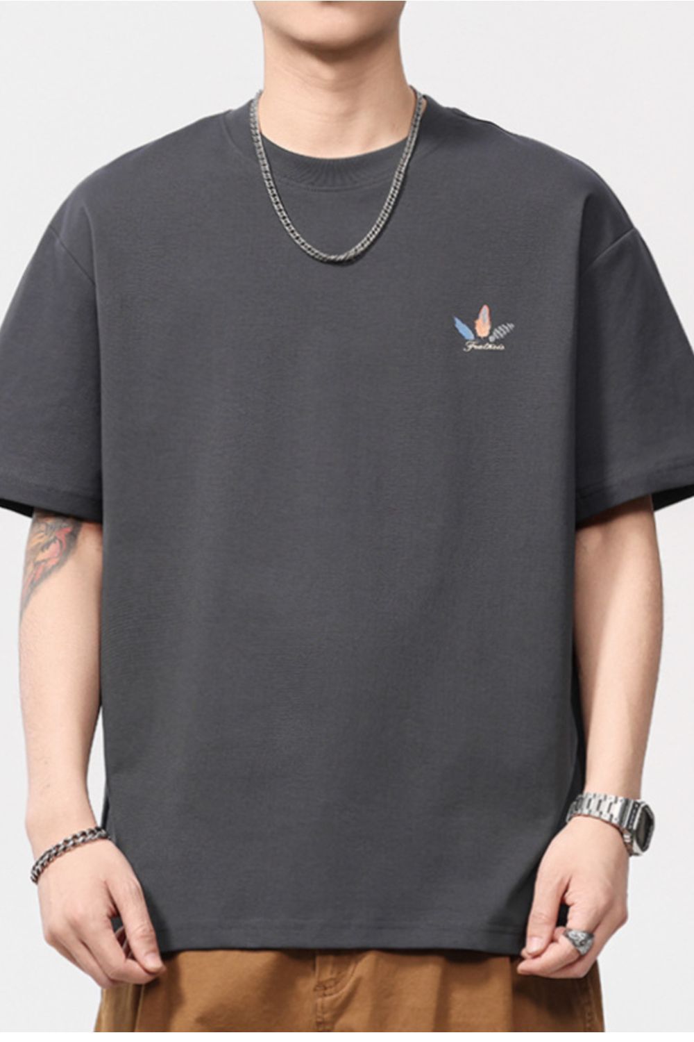 Men's Plus Size Feather Print Casual T-Shirt