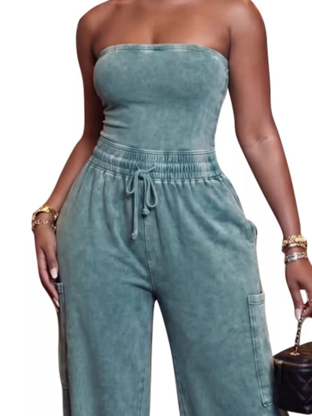 Drawstring Strapless Wide-Leg Jumpsuit