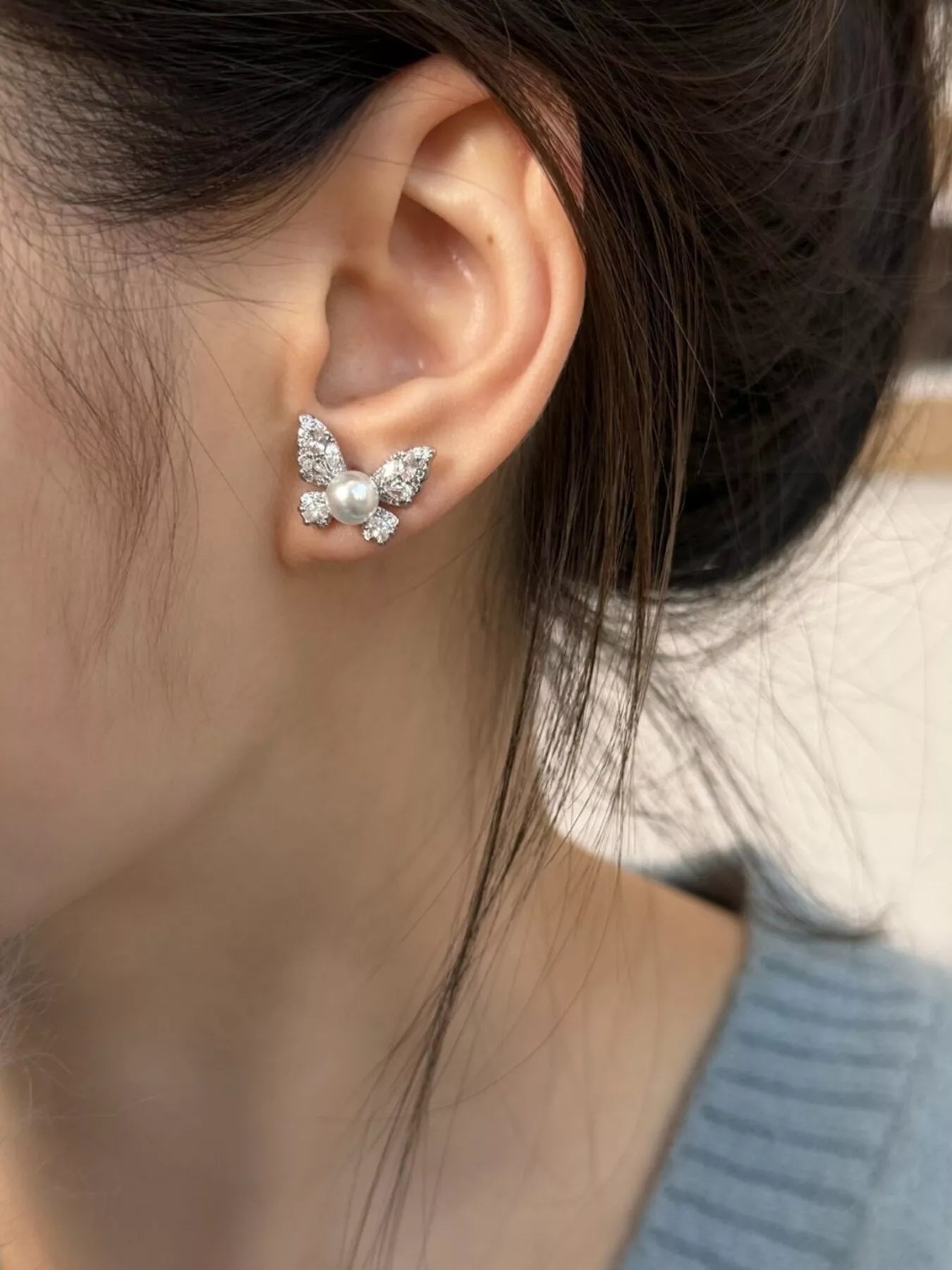 Butterfly Pearl Stud Earrings