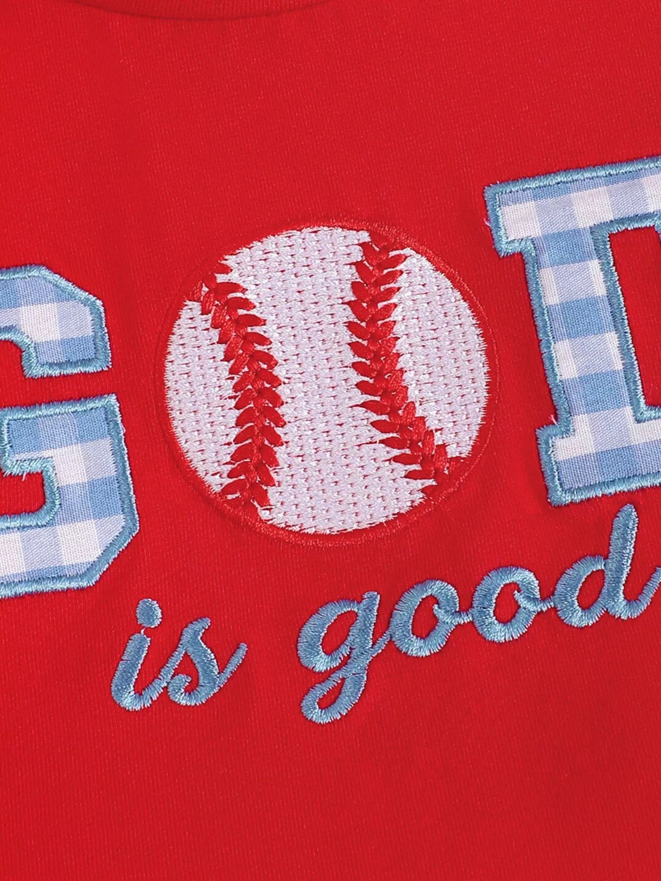 Children's Baseball Embroidered T-shirt and Gingham Shorts Set