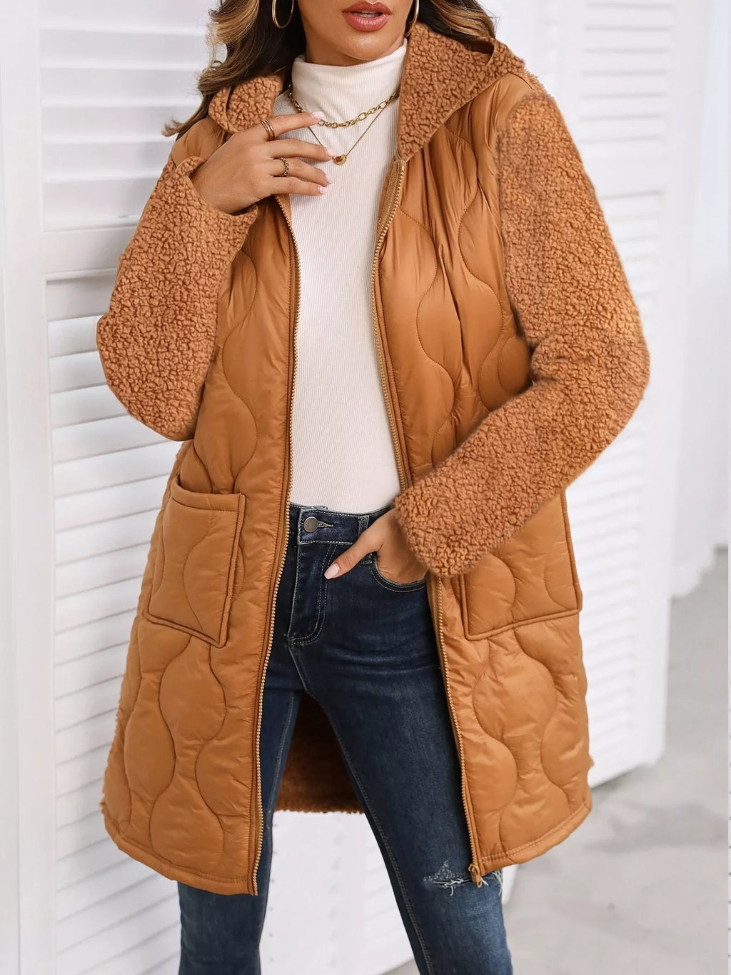 Zip Up Long Sleeve Hooded Outerwear