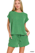 Zenana Raised Rib Cap Sleeve Top & Shorts Set