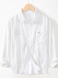 Men's Plus Size Striped Button Up Long Sleeve Shirt