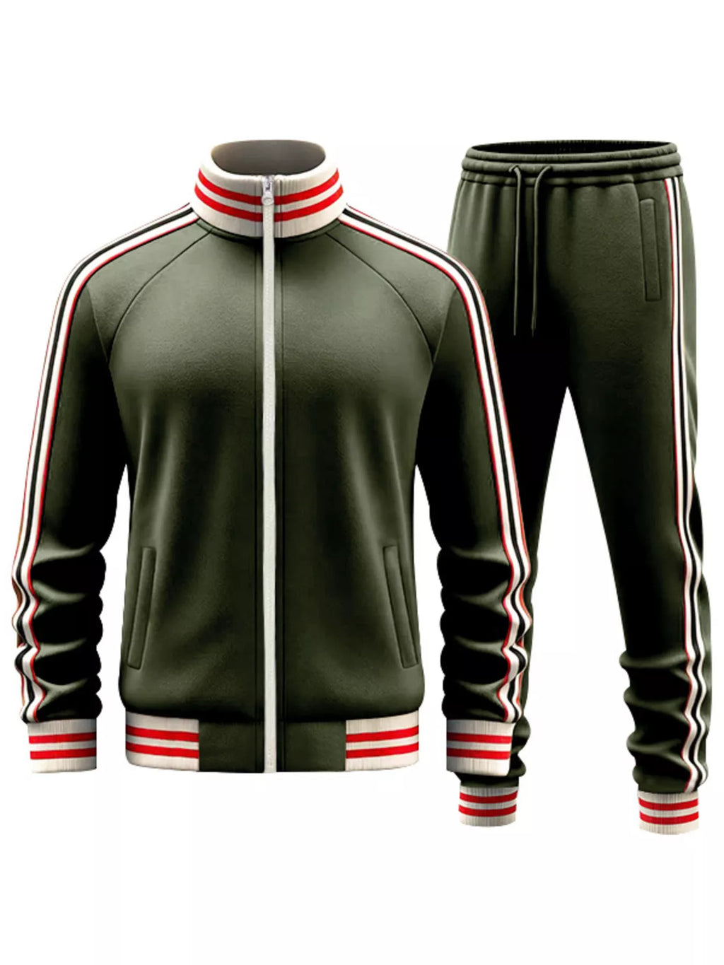 Men's Full Size Striped Zip Up Outerwear and Pants Plus Size