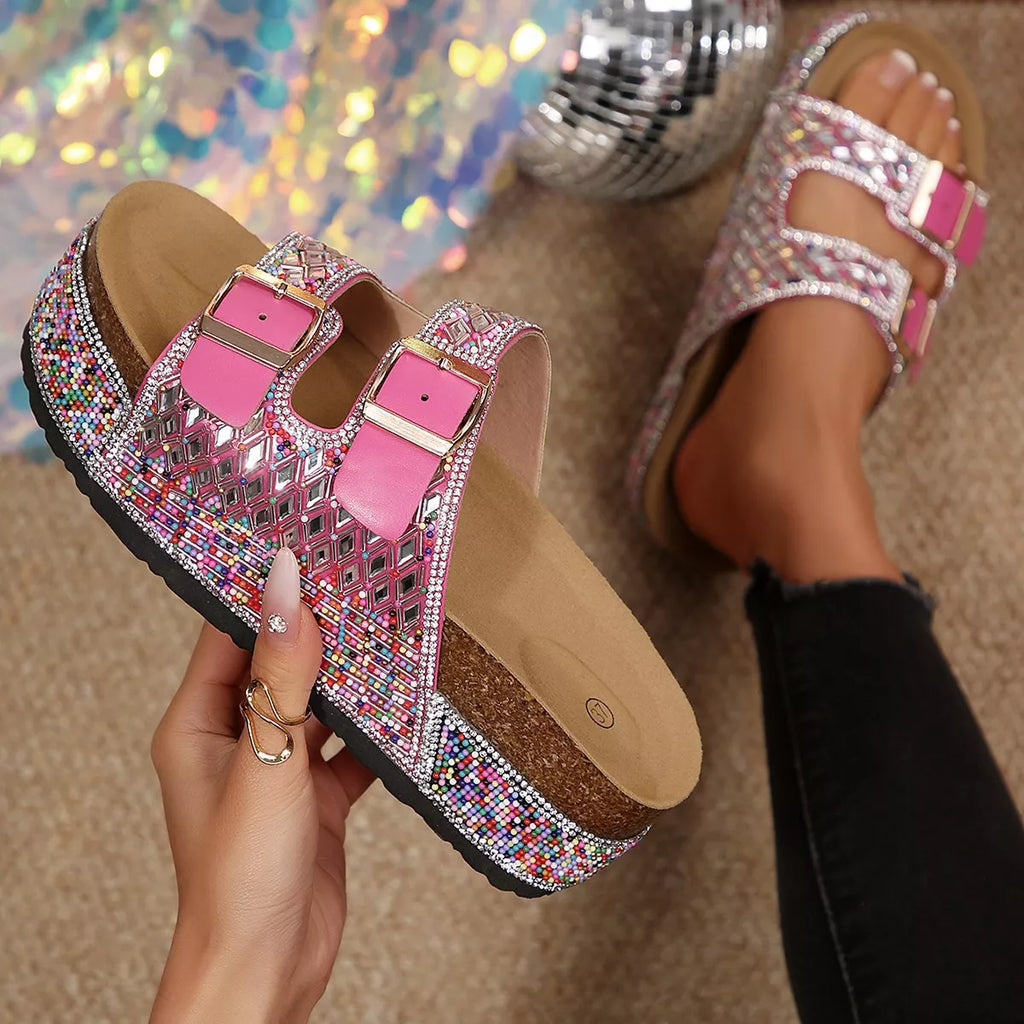 Rhinestone Double Buckle Sandals