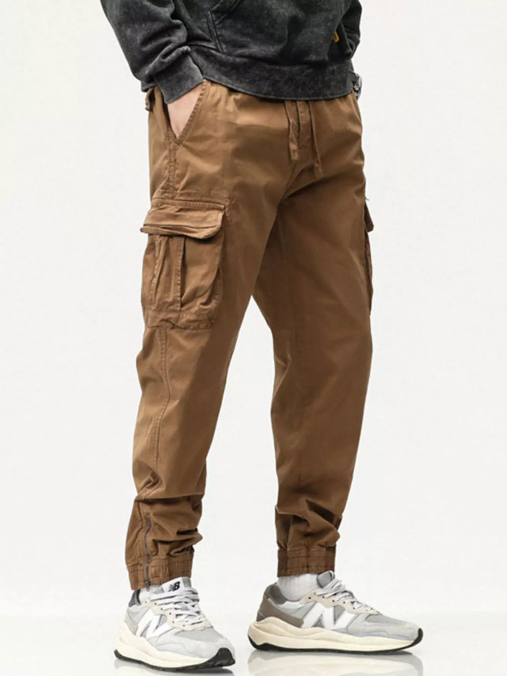 Men's Full Size Casual Cargo Pants with Drawstring Waist Plus Size