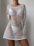 Crochet Knit Long Sleeve Cover-Up