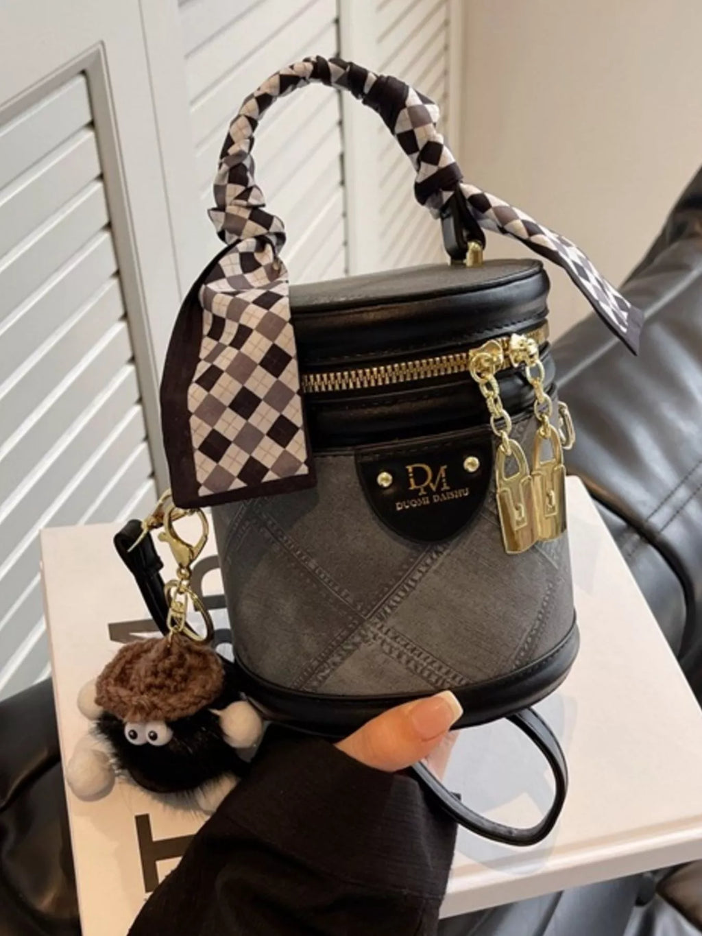 Bucket Crossbody Bag with Scarf Accent