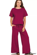 Zenana Cotton Slub Short Sleeve Tee and Pants Set