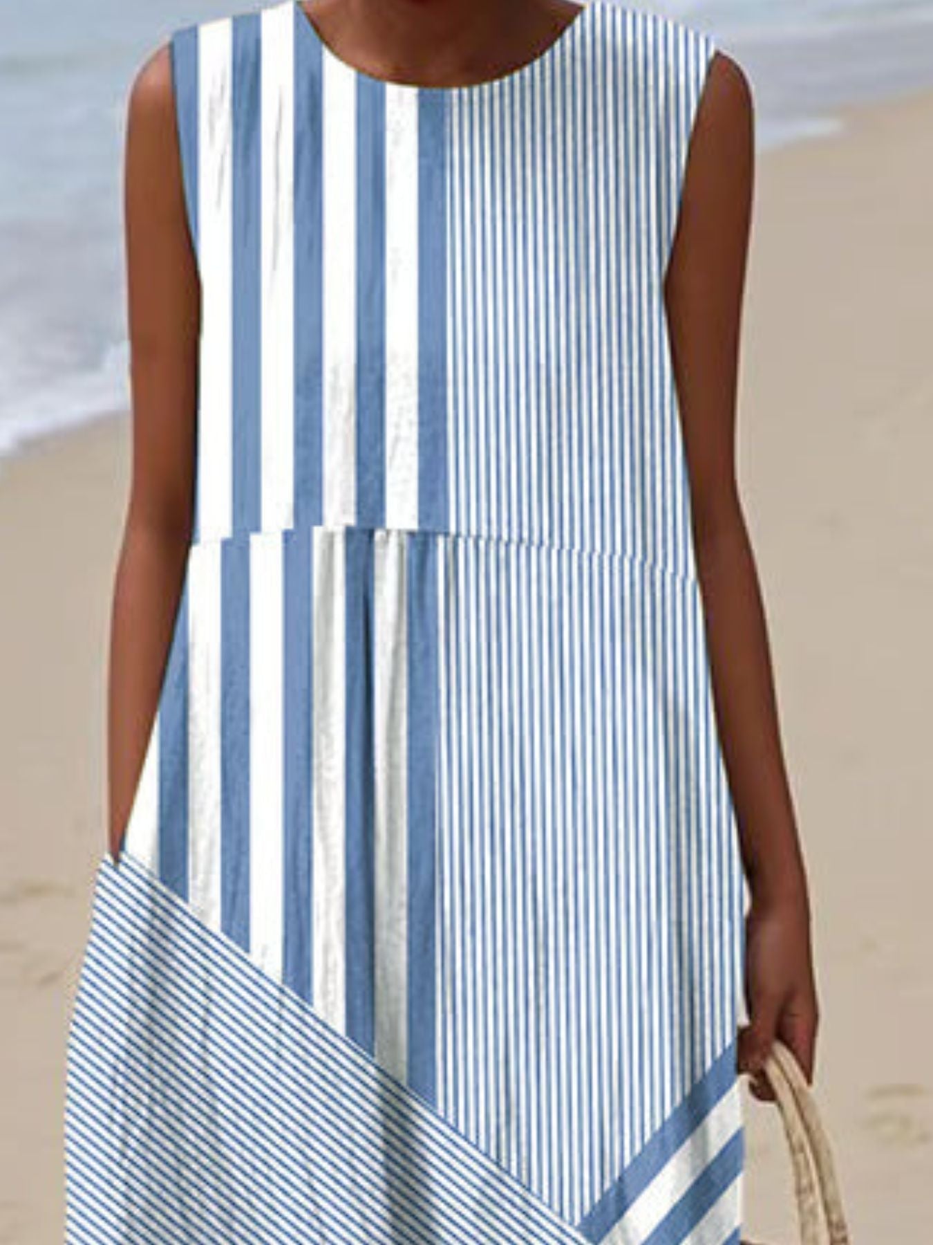 Full Size Round Neck Sleeveless Casual Midi Dress Plus Size