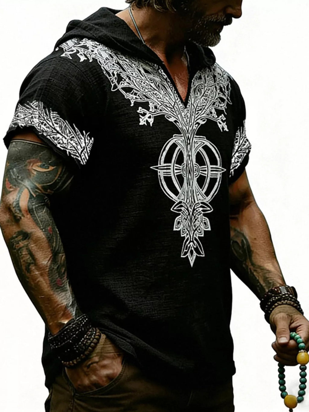 Men's Full Size Printed Hooded Short Sleeve Top Plus Size