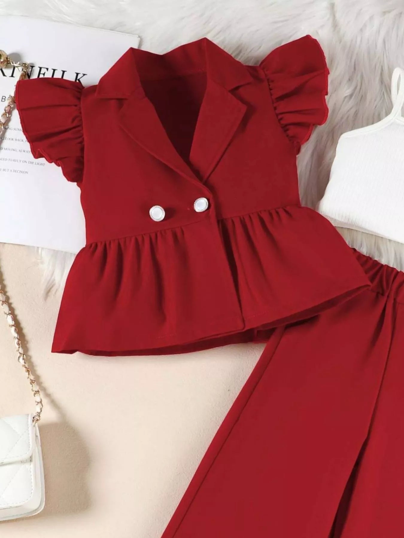 Children's Cami & Ruffle Sleeve Top & Wide Leg Pants Set