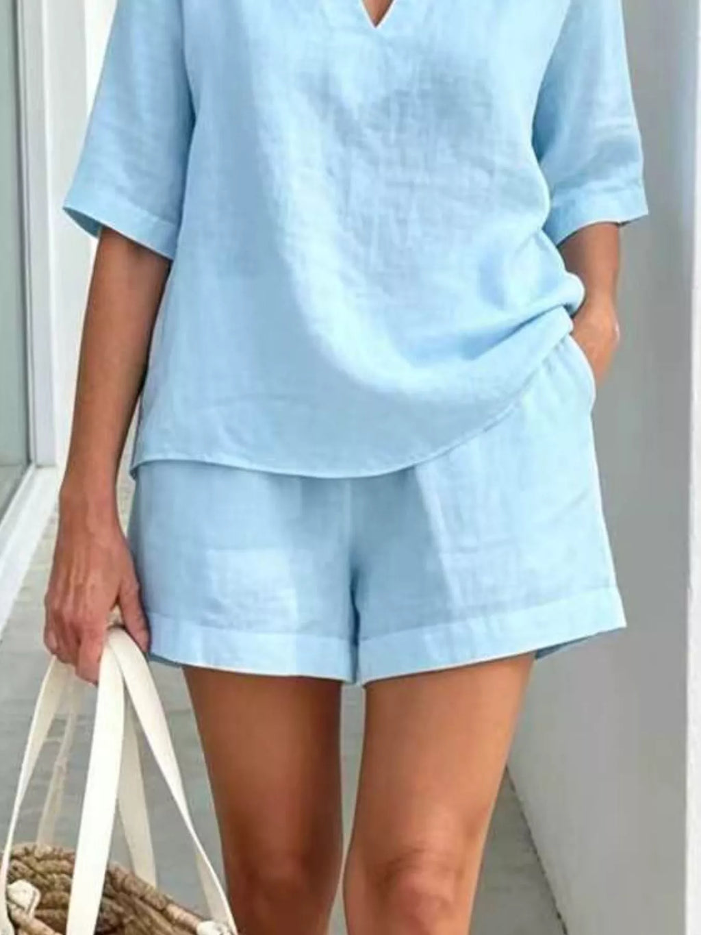 Full Size Half Sleeve Top and Shorts Set Plus Size
