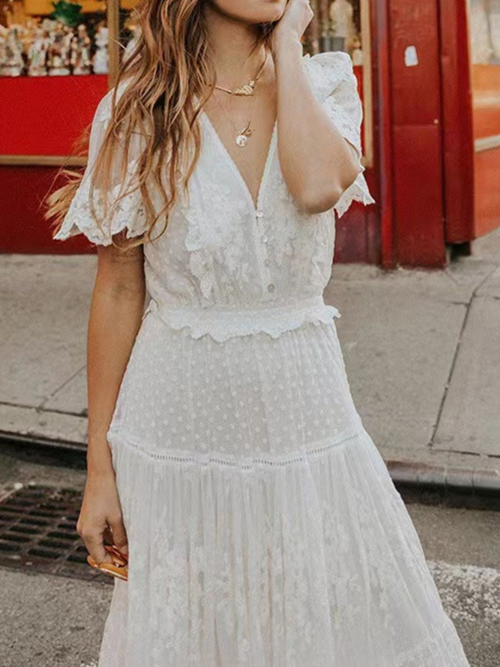 Full Size Lace Bohemian Short Sleeve Maxi Dress Plus Size