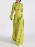 Ruched Long Sleeve Top and High Waist Skirt Set