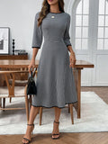 Plaid Round Neck 3/4 Sleeve Dress
