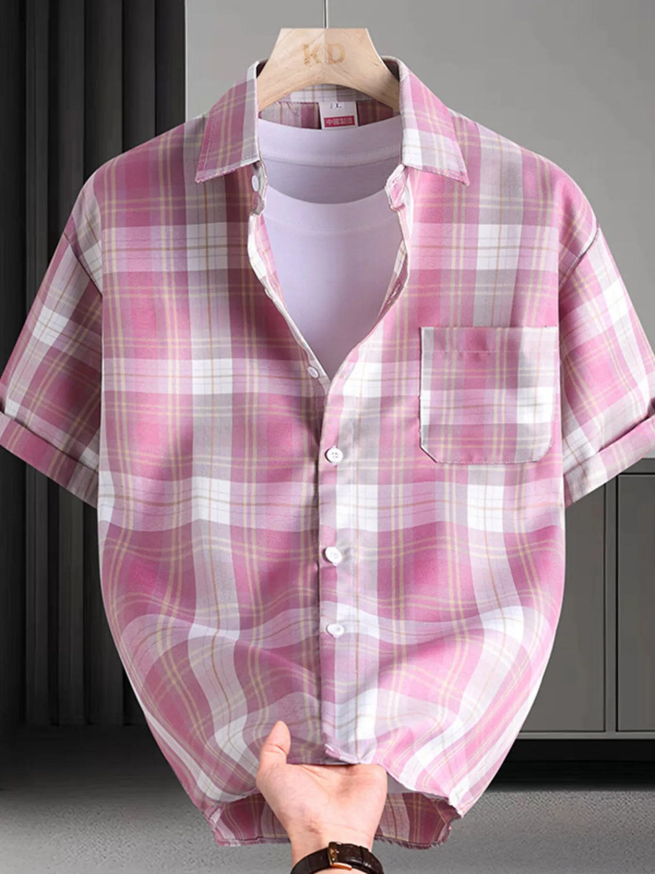 Men's Plaid Button Up Short Sleeve Shirt