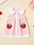 Children's Fruit Embroidered Sleeveless Plaid Dress