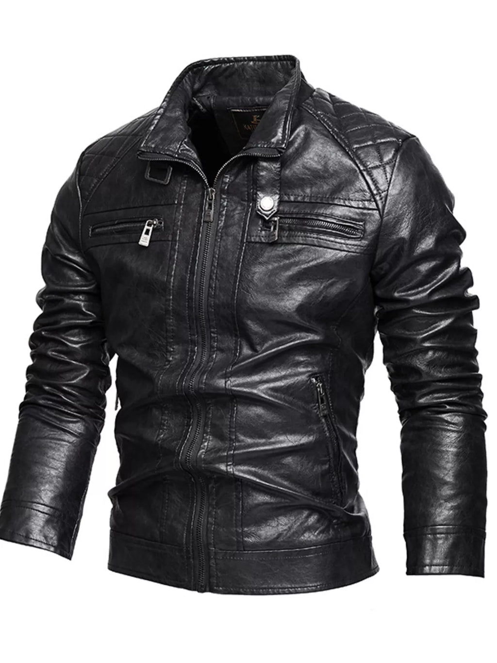 Men's Zip Up Faux Leather Moto Jacket