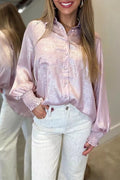 Long Sleeve Button Front Ruffle Cuffs Back Paneling Shirt