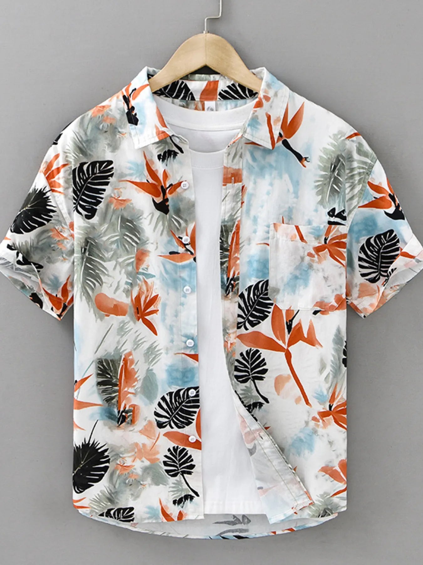 Men's Plus Size Printed Short Sleeve Button-Up Shirt